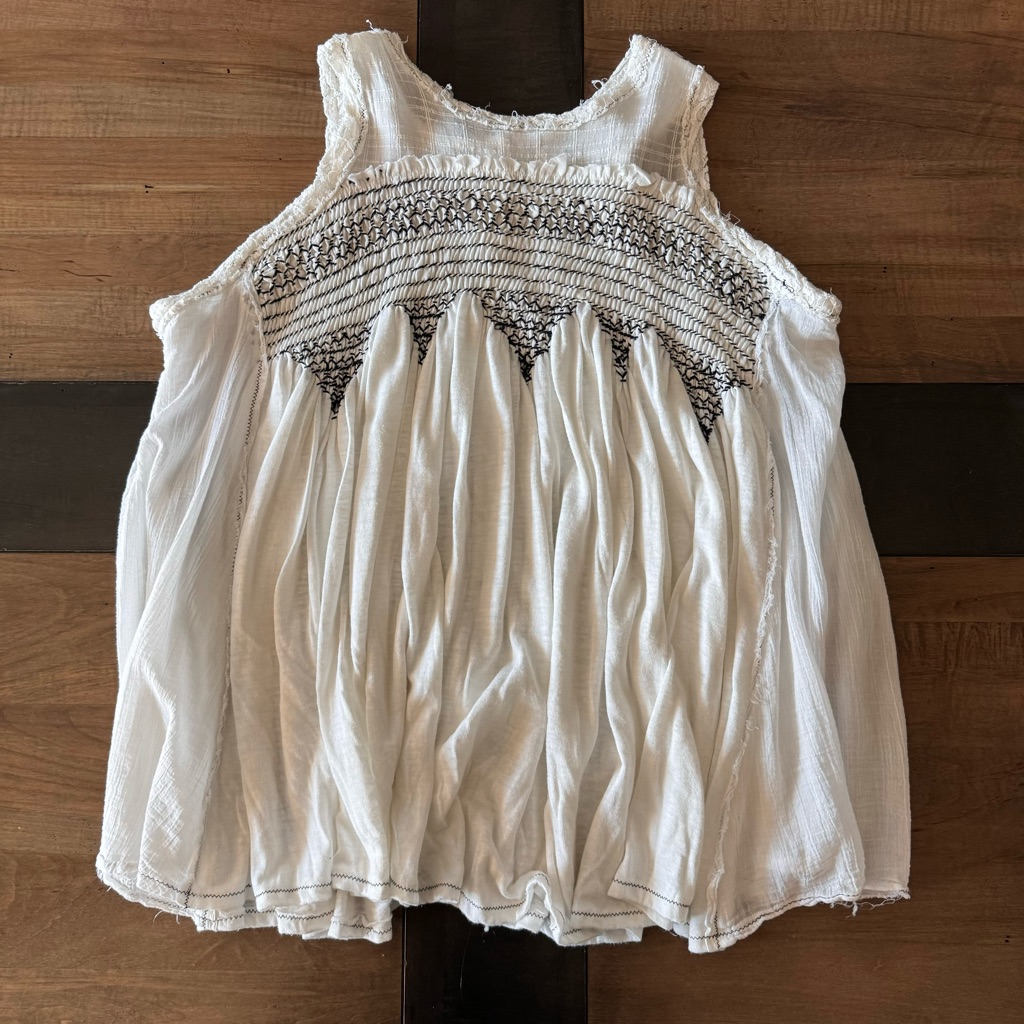 Free People White Gauze Tunic Top With Smocked Yoke